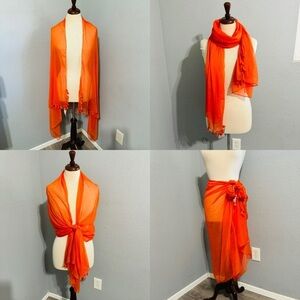 Steve Madden Women Orange Solid Nylon Pareo with Tassel Corners Summer One Size